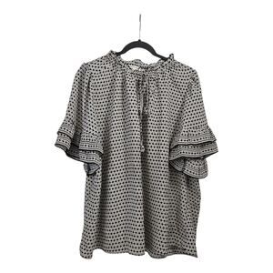 Max Studio Womens 2X Blouse Ruffle Sleeves Geometric Self-Tie Keyhole Neck